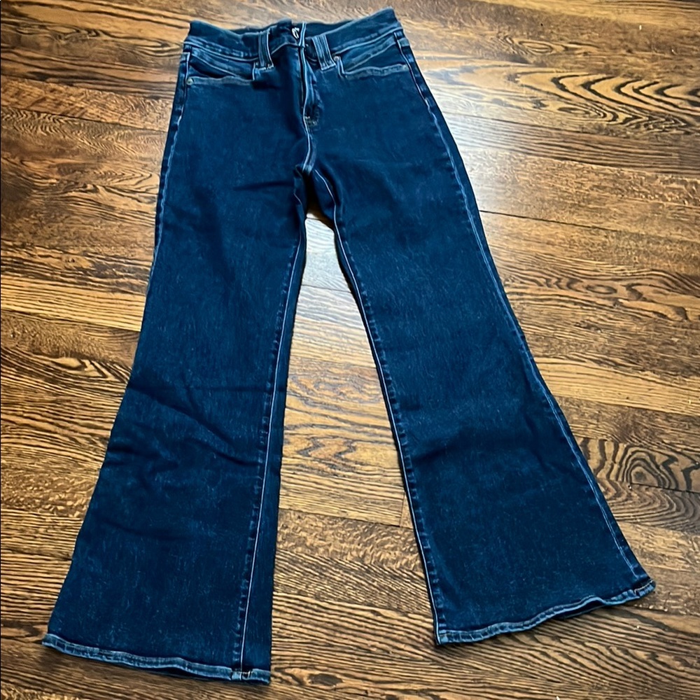 Express Blue Flare Wide Leg Jeans 70’s Flare Hypercult Hyperstretch size 6 Short